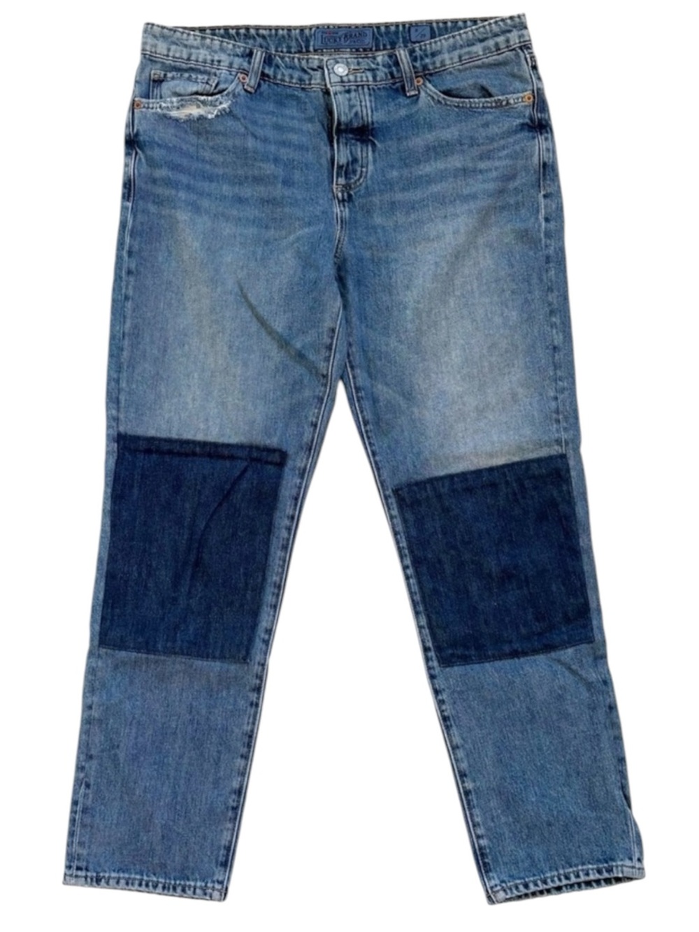 LUCKY BRAND Sienna Slim Boyfriend Jeans Patchwork Knee Crop Women’s 8/29 Boho